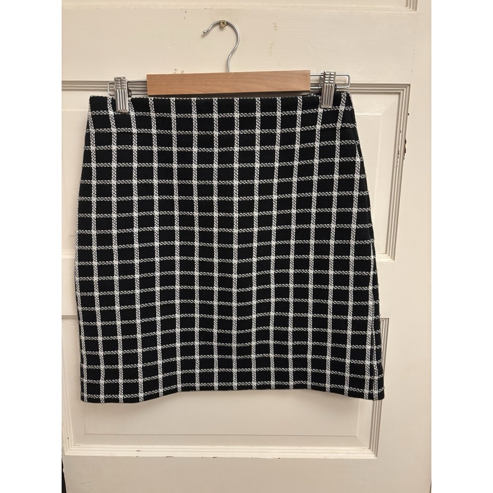 Talbots Women's Black 100% Cotton Window Pane Plaid Straight Skirt‎ Size 4P